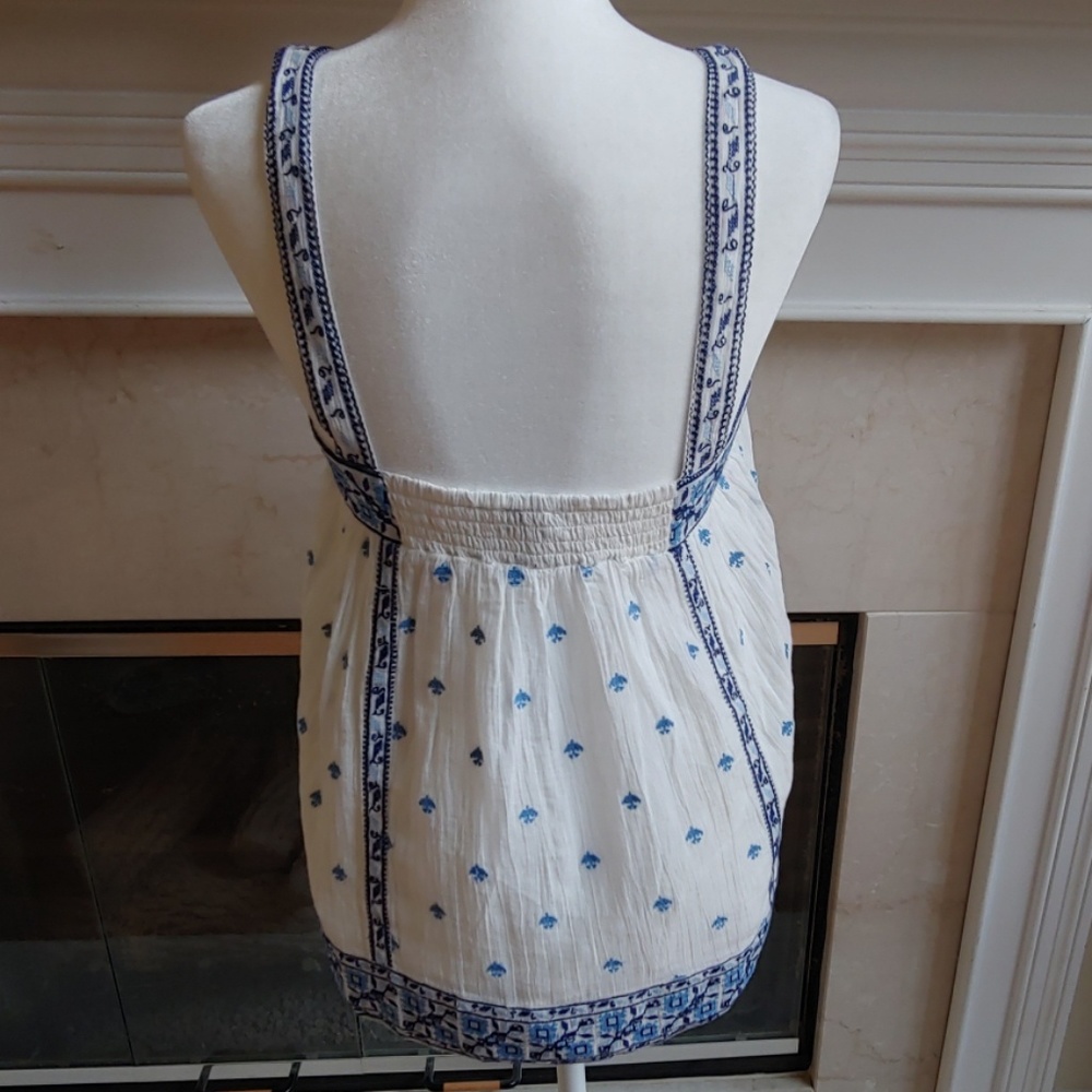 Joie l White and Blue Embroidered Top - Picture 3 of 6